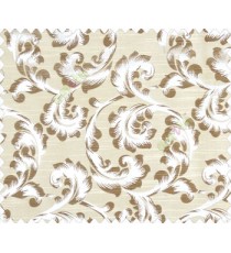 Traditional ivory large scroll floral self design beige dark brown silver main curtain